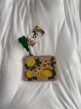 Lemon Beaded Zipper Pouch New with Tags